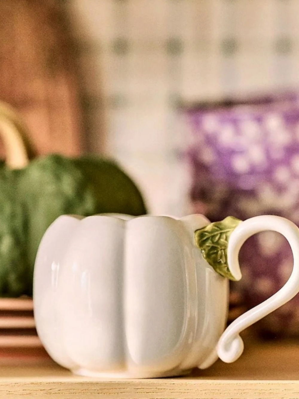 Anthropologie, Figural Pumpkin Glazed Stoneware Mug In White
